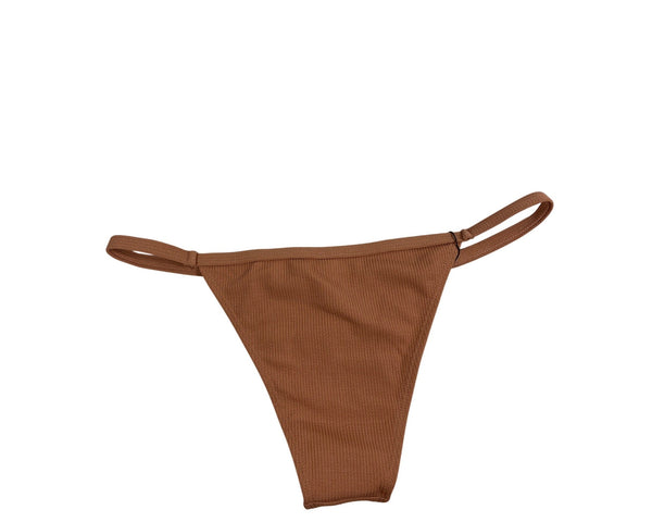 Zaful Womens Brown Ribbed Bikini Bottom Mid-Waist Size 8