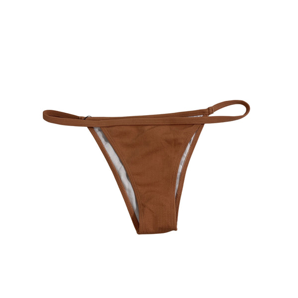 Zaful Womens Brown Ribbed Bikini Bottom Mid-Waist Size 8