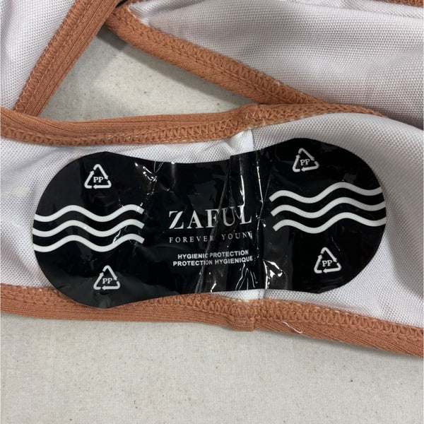 Zaful Womens Brown Ribbed Bikini Bottom Mid-Waist Size 8