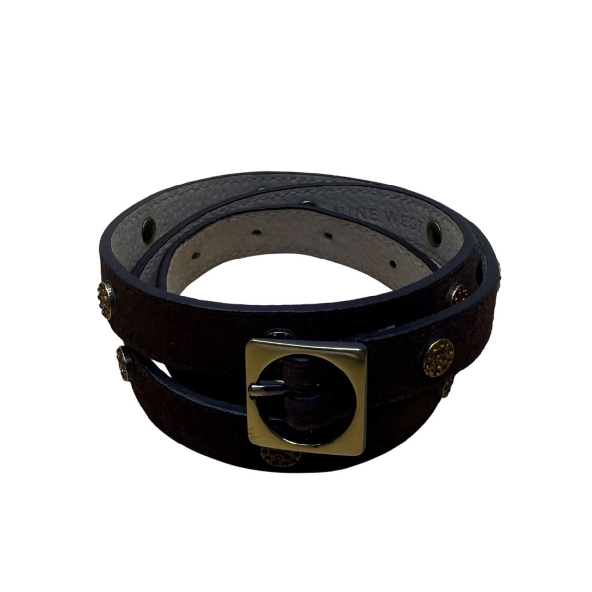 Nine West Womens Brown Suede Belt With Gold Stud Accents Adjustable