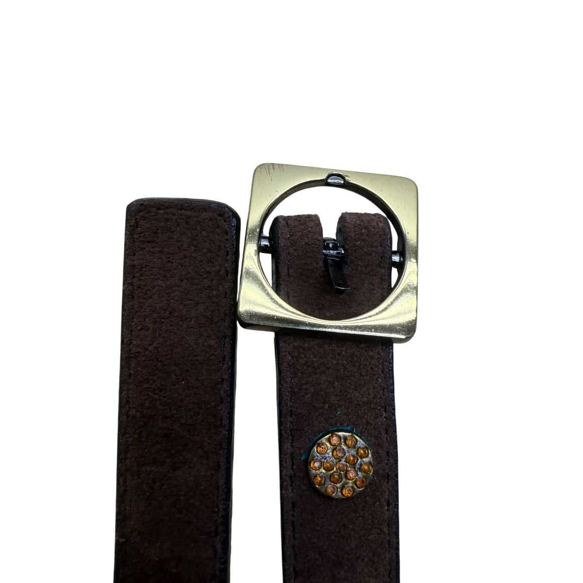 Nine West Womens Brown Suede Belt With Gold Stud Accents Adjustable