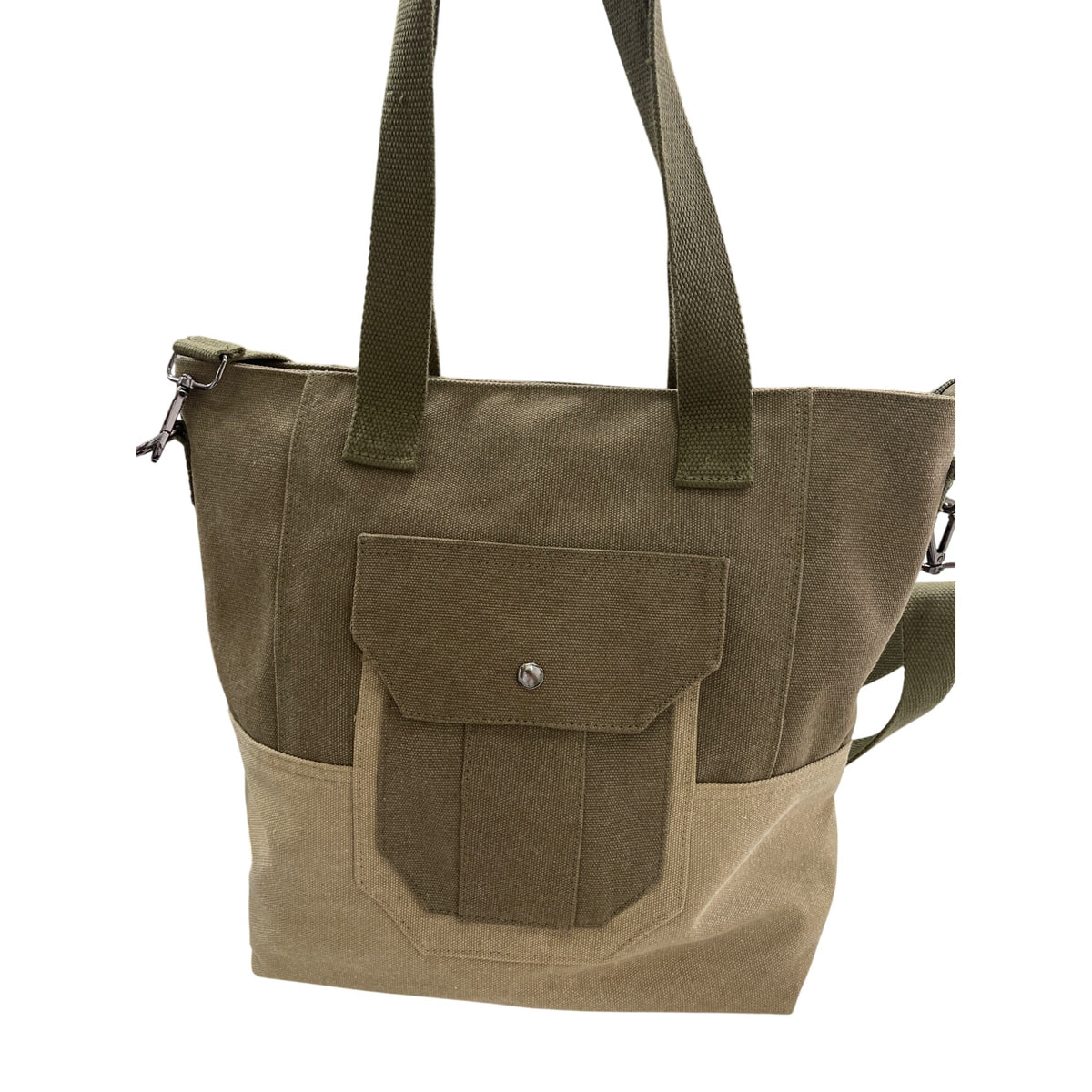 Two-Tone Canvas Tote Bag With Zipper & Pocket Stylish Carry-All Handbag