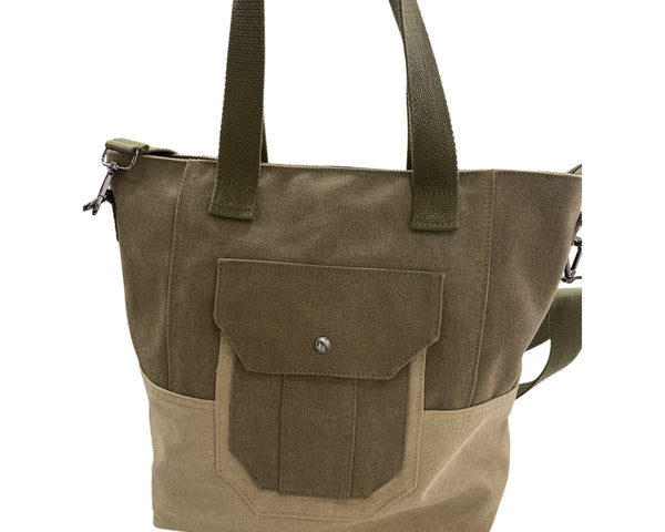 Two-Tone Canvas Tote Bag With Zipper & Pocket Stylish Carry-All Handbag