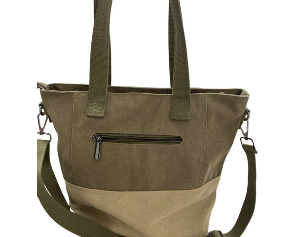 Two-Tone Canvas Tote Bag With Zipper & Pocket Stylish Carry-All Handbag