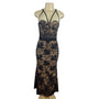 Black Lace Overlay Nude Lined Strappy Corset Midi Dress With Zipper Back