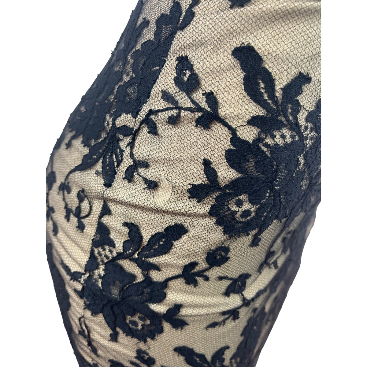 Black Lace Overlay Nude Lined Strappy Corset Midi Dress With Zipper Back