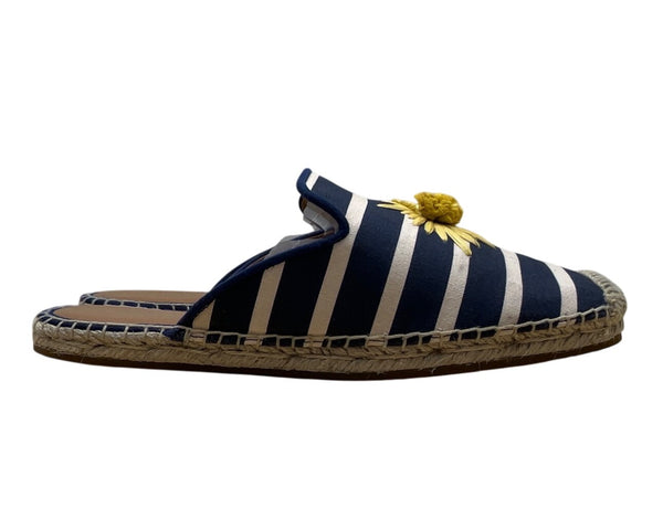 Kate Spade Navy & White Stripes & Yellow Daisy Espadrille Solero Mules Sz 7B