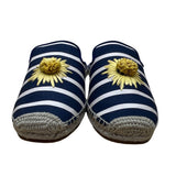 Kate Spade Navy & White Stripes & Yellow Daisy Espadrille Solero Mules Sz 7B