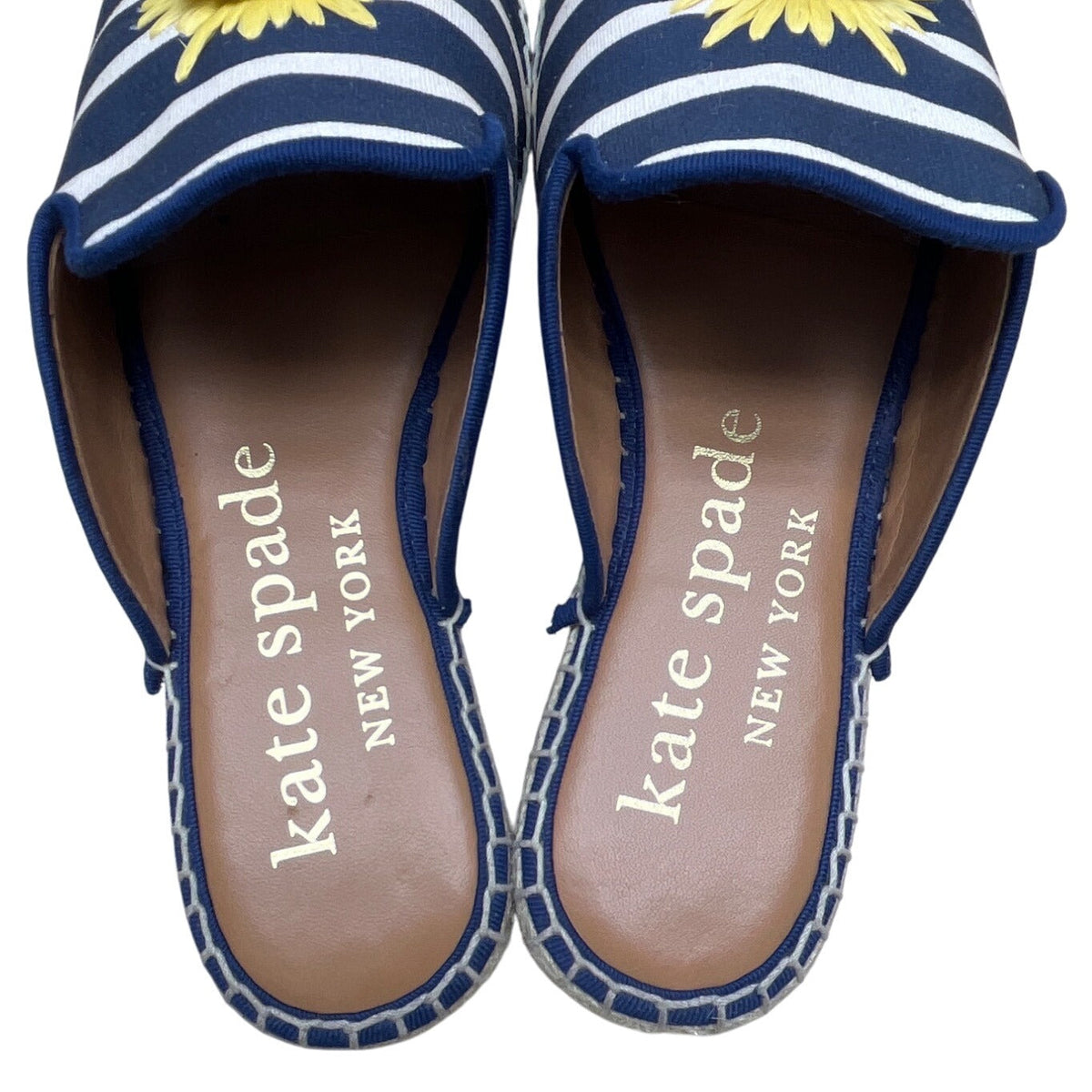 Kate Spade Navy & White Stripes & Yellow Daisy Espadrille Solero Mules Sz 7B