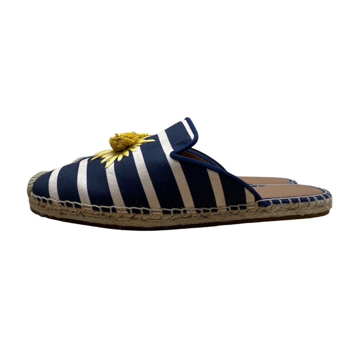 Kate Spade Navy & White Stripes & Yellow Daisy Espadrille Solero Mules Sz 7B