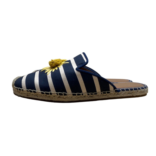 Kate Spade Navy & White Stripes & Yellow Daisy Espadrille Solero Mules Sz 7B