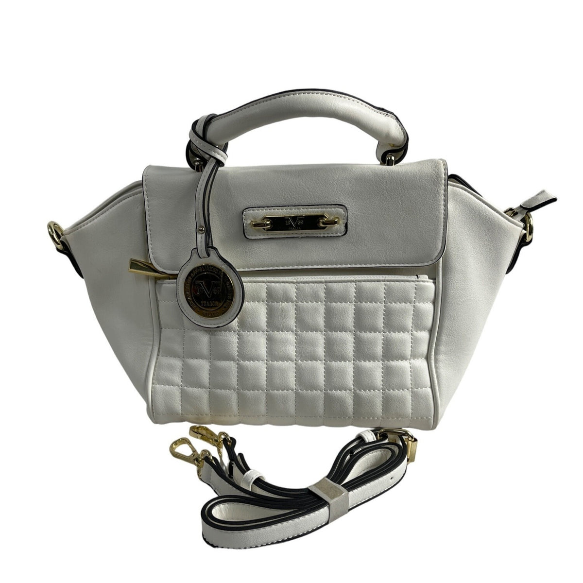 Versace 1969 Italia Women's Minerva Tan Quilted Satchel Handbag Sz M