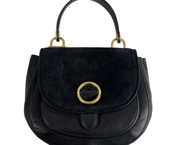 Michael Kors Women's Black Leather Suede & Gold Tone Hardware Handbag Sz M