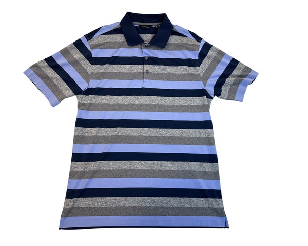 Walter Hagen Men's Blue Striped Short Sleeve Polo Shirt W/ Navy Collar Sz M