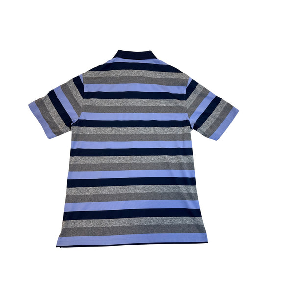 Walter Hagen Men's Blue Striped Short Sleeve Polo Shirt W/ Navy Collar Sz M
