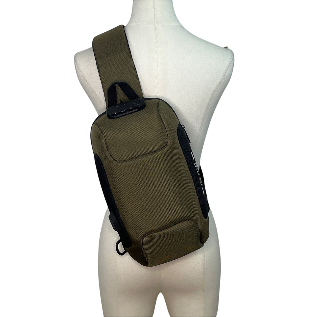 Ozuko Green  Waterproof Fabric Anti-Theft USB Port Compact Crossbody Backpack