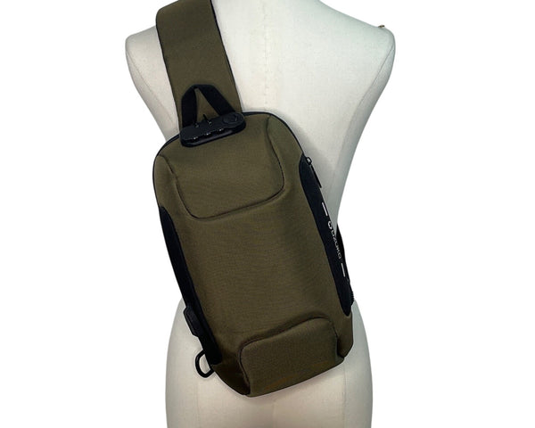 Ozuko Green  Waterproof Fabric Anti-Theft USB Port Compact Crossbody Backpack