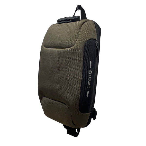 Ozuko Green  Waterproof Fabric Anti-Theft USB Port Compact Crossbody Backpack