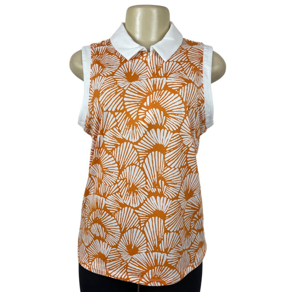 Tommy Bahama Golf Womens Sleeveless Polo Shirt Orange & White Shell Size L- New
