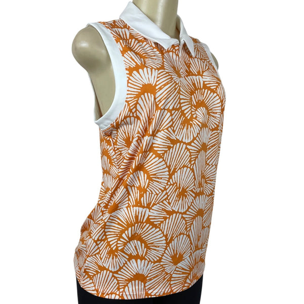Tommy Bahama Golf Womens Sleeveless Polo Shirt Orange & White Shell Size L- New