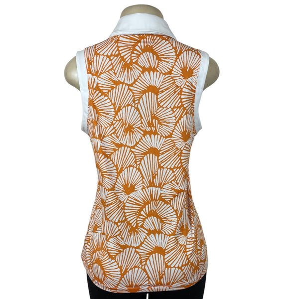 Tommy Bahama Golf Womens Sleeveless Polo Shirt Orange & White Shell Size L- New