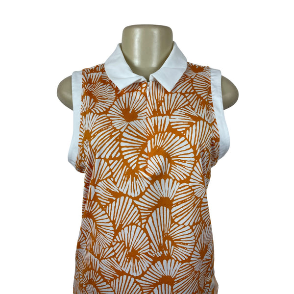 Tommy Bahama Golf Womens Sleeveless Polo Shirt Orange & White Shell Size L- New