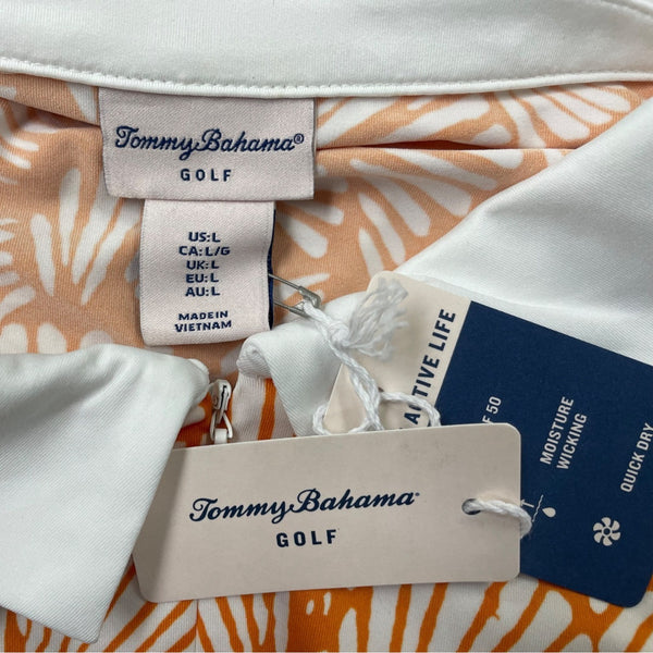 Tommy Bahama Golf Womens Sleeveless Polo Shirt Orange & White Shell Size L- New