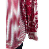 Chicos Red & White Striped Button-Up Shirt W/ Floral Lace Sleeves Size 12