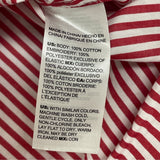 Chicos Red & White Striped Button-Up Shirt W/ Floral Lace Sleeves Size 12