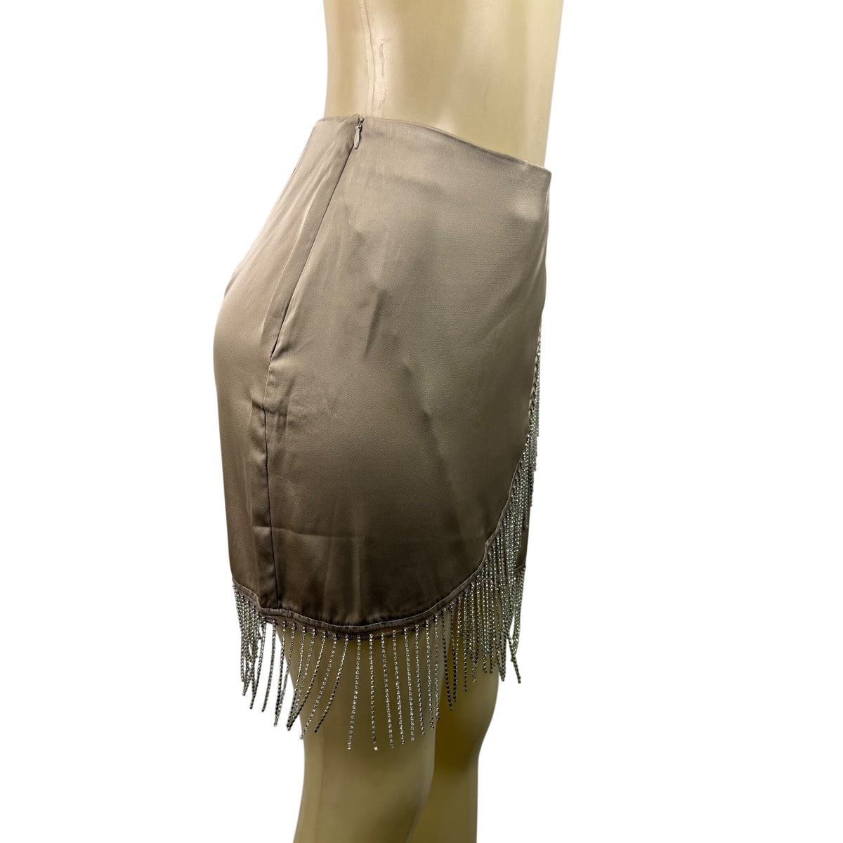 Nasty Gal Women’s Tan  Fringe Mini Skirt With Rhinestone Detail Size S - New