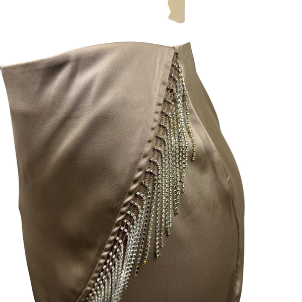 Nasty Gal Women’s Tan  Fringe Mini Skirt With Rhinestone Detail Size S - New