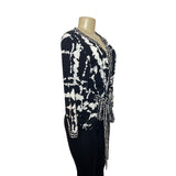 BCBGMAXAZRIA Womens Black & White Tie-Front Long Sleeve Top Sz L