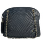 Vintage Bally Women's Dark Blue Quilted Leather Chained Strap Shoulder Bag Sz M