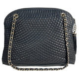 Vintage Bally Women's Dark Blue Quilted Leather Chained Strap Shoulder Bag Sz M