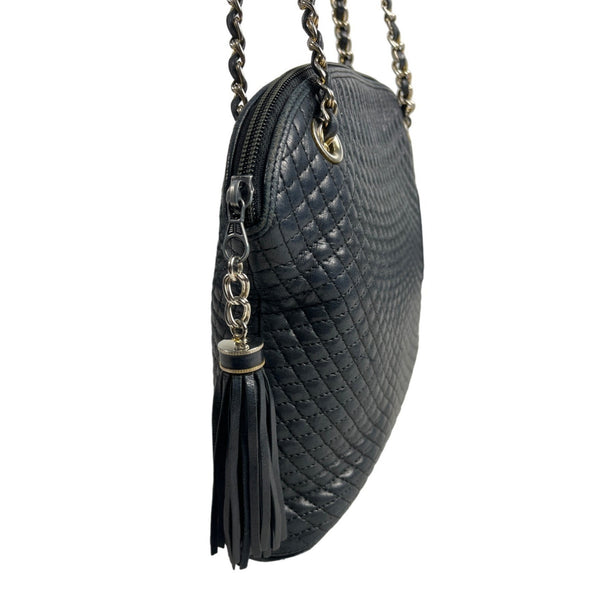 Vintage Bally Women's Dark Blue Quilted Leather Chained Strap Shoulder Bag Sz M