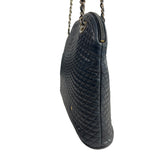 Vintage Bally Women's Dark Blue Quilted Leather Chained Strap Shoulder Bag Sz M