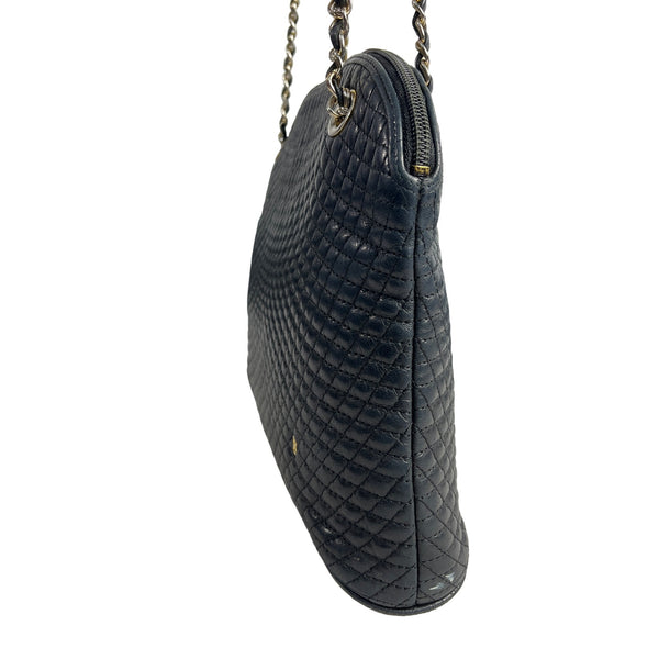 Vintage Bally Women's Dark Blue Quilted Leather Chained Strap Shoulder Bag Sz M