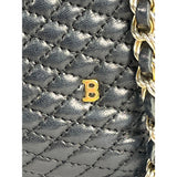 Vintage Bally Women's Dark Blue Quilted Leather Chained Strap Shoulder Bag Sz M