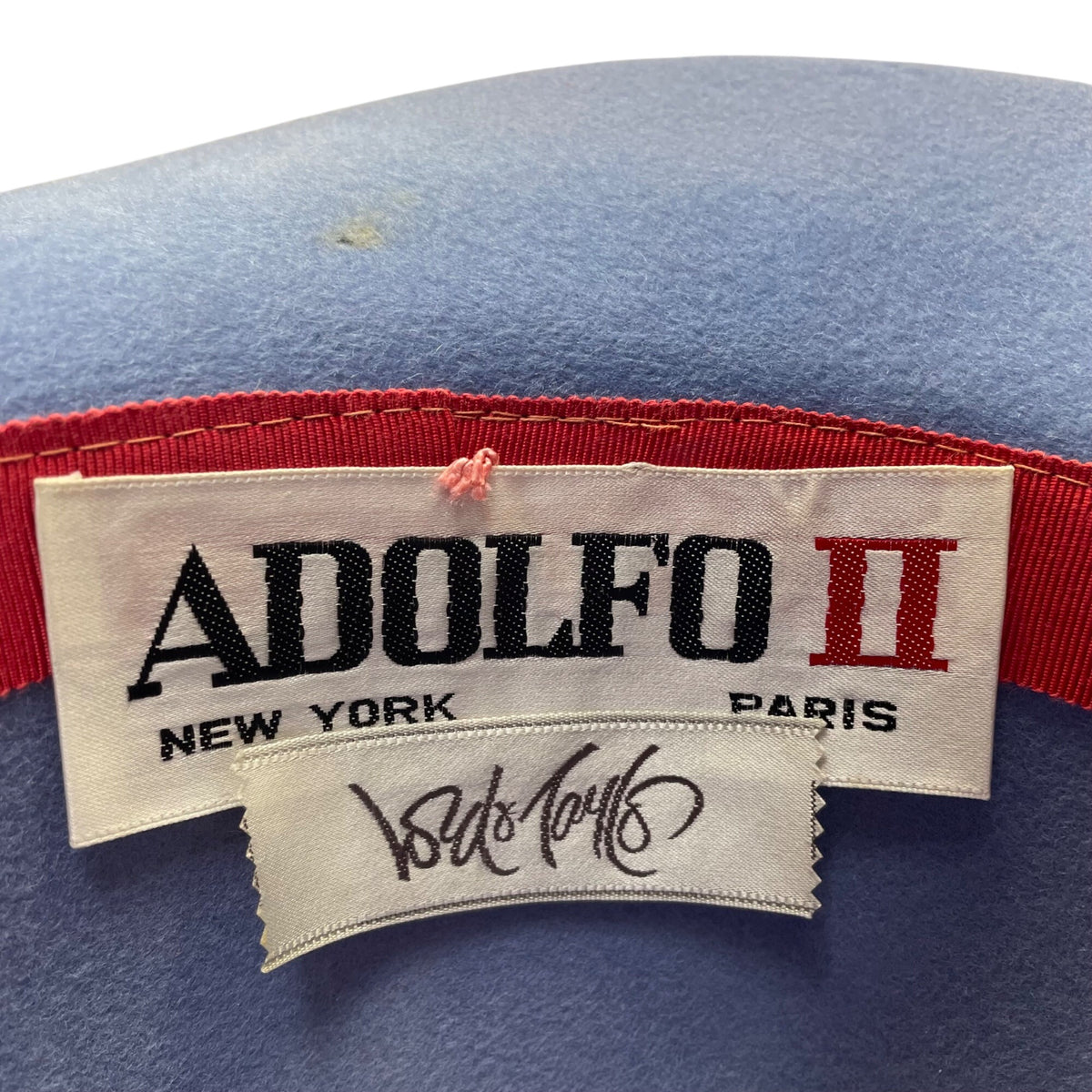 Vintage Adolfo II Womens Light Blue Wool Wide-Brim Hat Floral Accent Retro Style