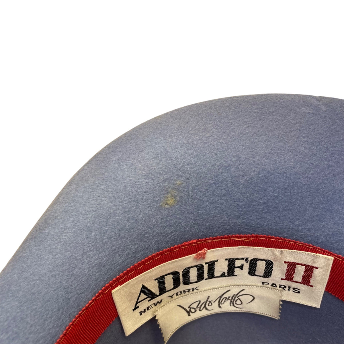 Vintage Adolfo II Womens Light Blue Wool Wide-Brim Hat Floral Accent Retro Style