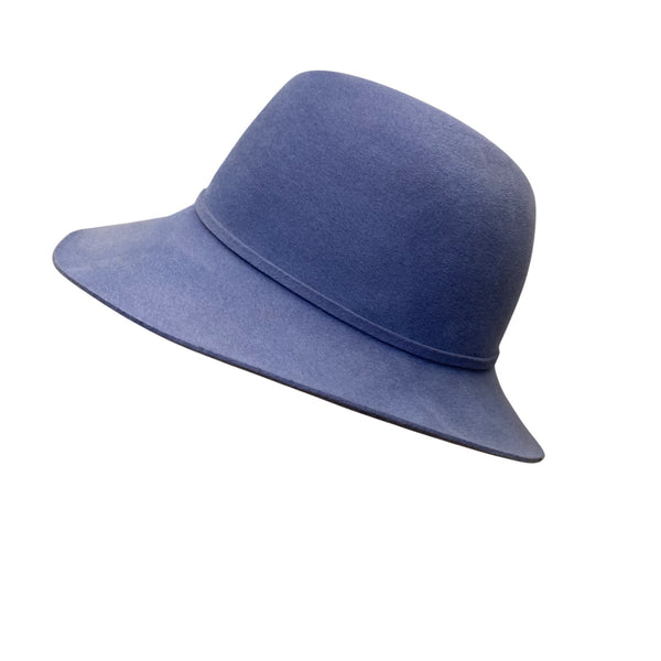 Vintage Adolfo II Womens Light Blue Wool Wide-Brim Hat Floral Accent Retro Style