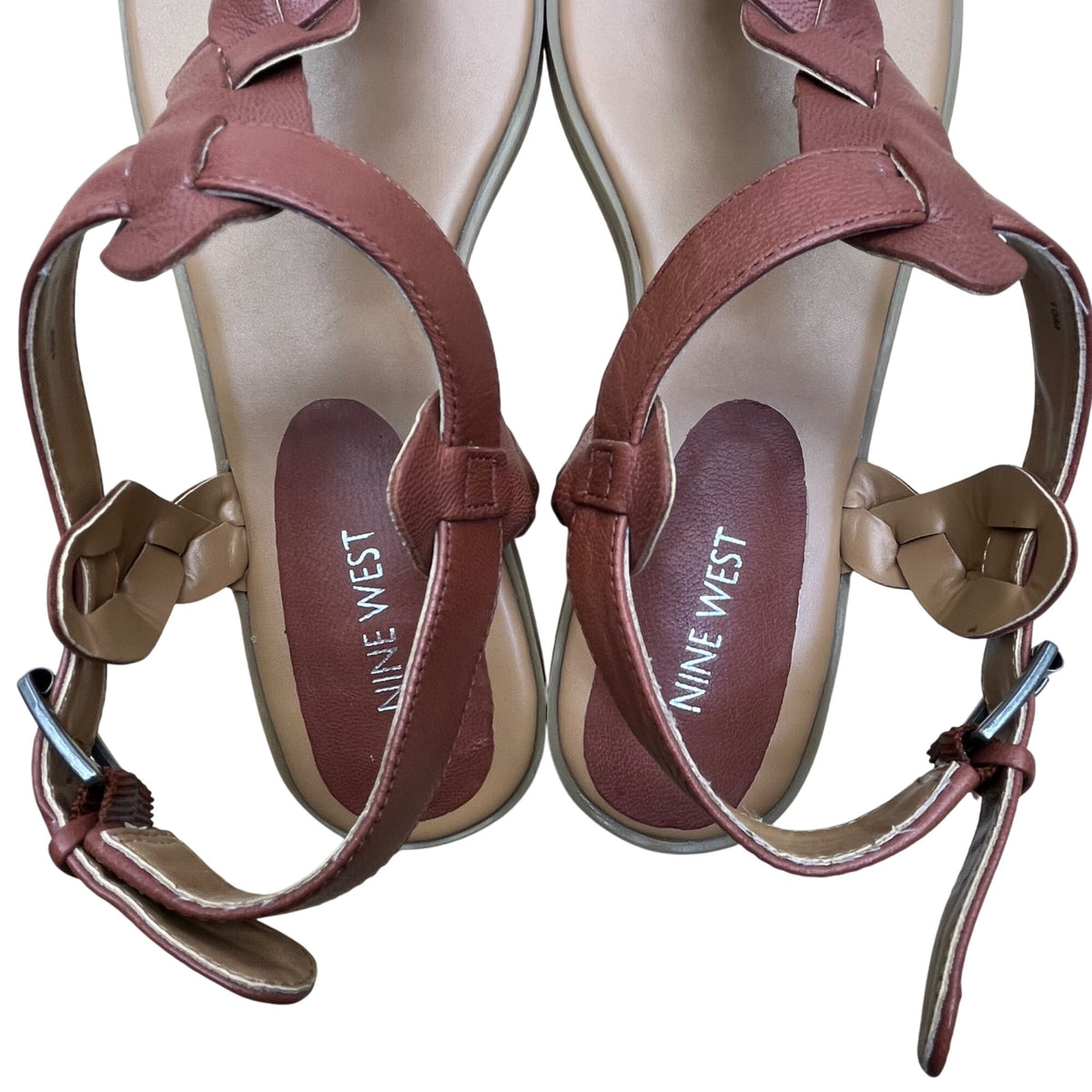 Nine West Women’s Cognac Leather Braided Strap Katerine Sandals Size 10M