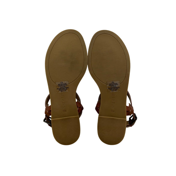 Nine West Women’s Cognac Leather Braided Strap Katerine Sandals Size 10M