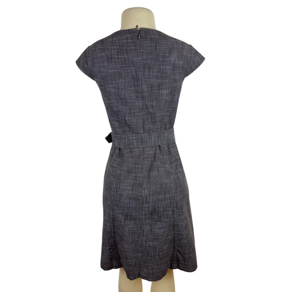 Ann Taylor Gray Textured Cap Sleeve Belted Dress With Square Neckline Size 0