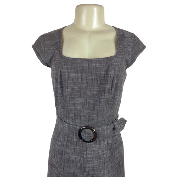 Ann Taylor Gray Textured Cap Sleeve Belted Dress With Square Neckline Size 0