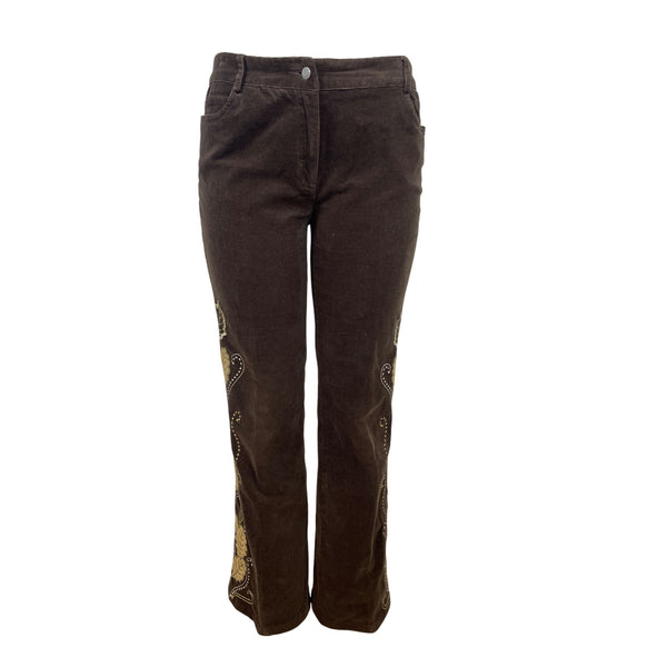 Kenzie Jeans Brown Womens Leaf Design Pants Mid-Rise Straight Leg Sz 6