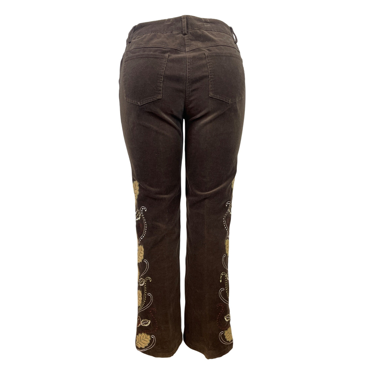 Kenzie Jeans Brown Womens Leaf Design Pants Mid-Rise Straight Leg Sz 6