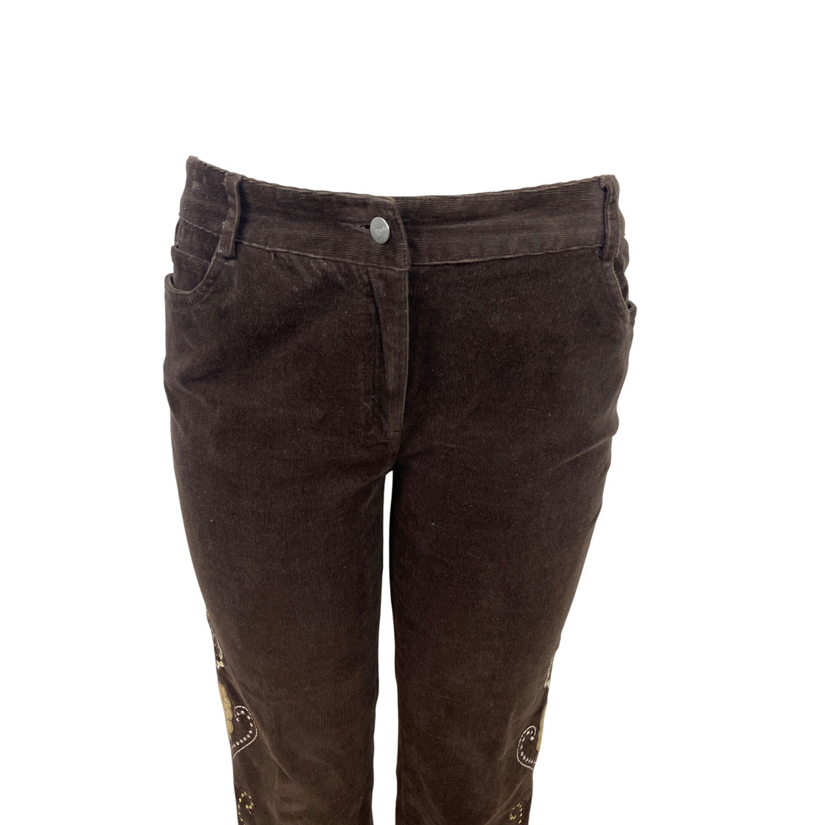 Kenzie Jeans Brown Womens Leaf Design Pants Mid-Rise Straight Leg Sz 6