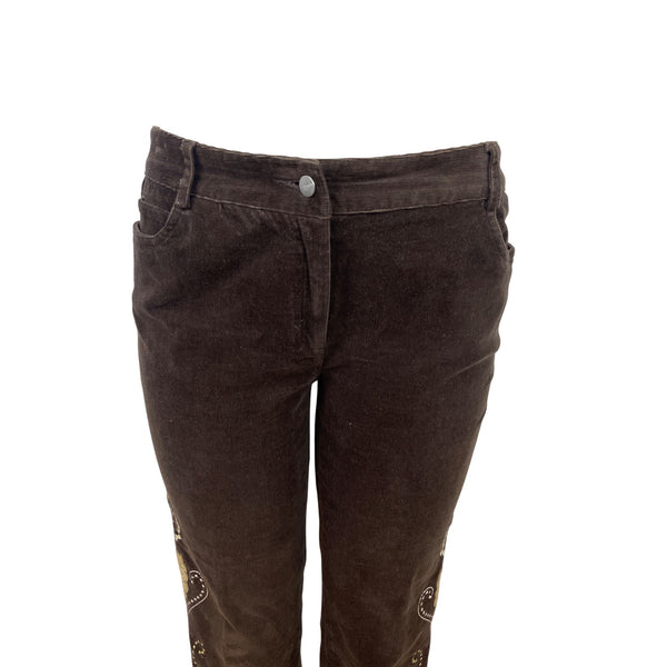 Kenzie Jeans Brown Womens Leaf Design Pants Mid-Rise Straight Leg Sz 6
