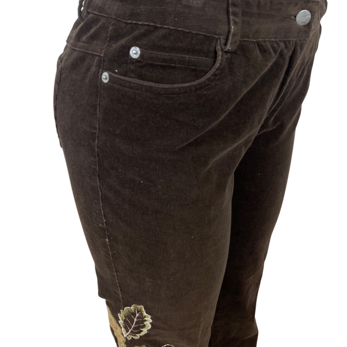 Kenzie Jeans Brown Womens Leaf Design Pants Mid-Rise Straight Leg Sz 6